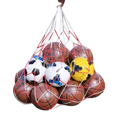 White-red Lattice Cord Basketball Sports Ball Mesh Net ball Soccer Net Bag Portable Equipment Net Bag Basketball Hoop Mesh Net