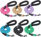 Heavy Duty Rope Dog Leash 6 Pack, 6FT Nylon Pet Leash with Reflective Thread, Soft Padded Handle Thick Lead Leash for Large Medium Dogs Small Puppy