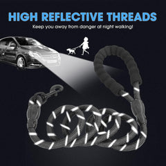 2/4/5/6 FT Dog Leash with Comfortable Padded Handle and Highly Reflective Threads for Small Medium and Large Dogs (5FT-1/2'', Black)