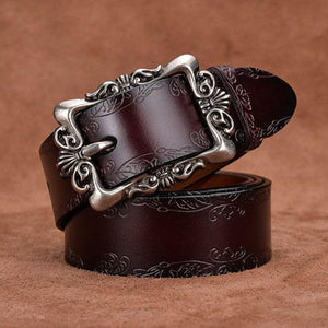 Vintage Luxury Women's Belt  Natural Leather Fashion Engraved Leather Belt for Women Jeans Belt ZK063