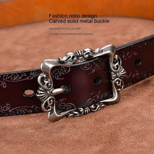 Load image into Gallery viewer, Vintage Luxury Women&#39;s Belt  Natural Leather Fashion Engraved Leather Belt for Women Jeans Belt ZK063