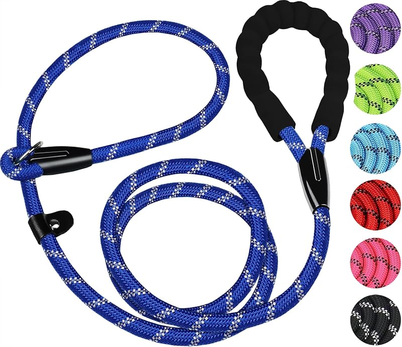 Durable Premium Quality Strong Training Rope Slip Leash with Comfortable Padded Handle and Highly Reflective Threads for Small Medium and Large Dogs