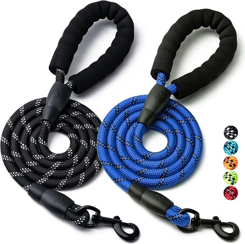 2 Pack Dog Leash, 4/5//6 FT Heavy Duty Nylon Rope Pet Leashes with Comfortable Padded Handle, Reflective Dog Leashes for Small Medium and Large Dogs