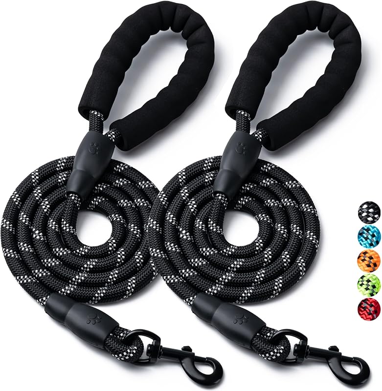 2 Pack Dog Leash, 4/5//6 FT Heavy Duty Nylon Rope Pet Leashes with Comfortable Padded Handle, Reflective Dog Leashes for Small Medium and Large Dogs