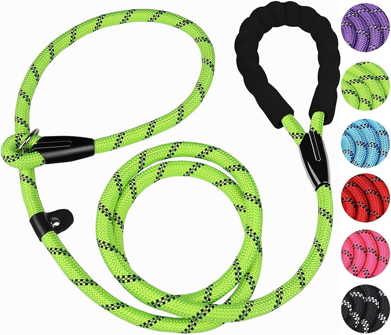Durable Premium Quality Strong Training Rope Slip Leash with Comfortable Padded Handle and Highly Reflective Threads for Small Medium and Large Dogs
