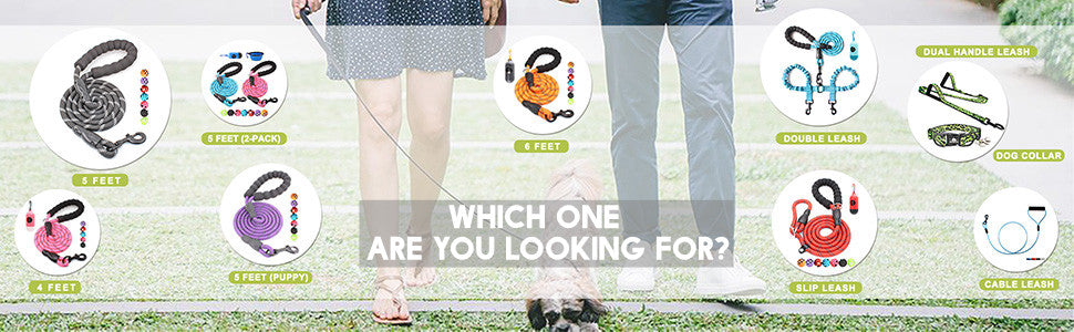 2/4/5/6 FT Dog Leash with Comfortable Padded Handle and Highly Reflective Threads for Small Medium and Large Dogs (5FT-1/2'', Black)