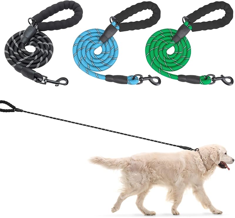 Heavy Duty Rope Dog Leash 6 Pack, 6FT Nylon Pet Leash with Reflective Thread, Soft Padded Handle Thick Lead Leash for Large Medium Dogs Small Puppy
