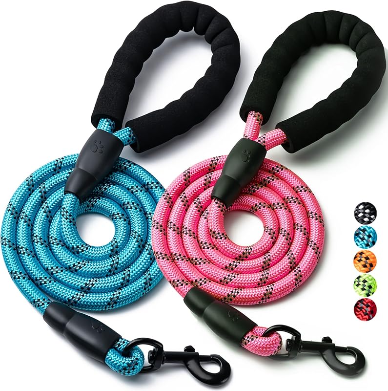 2 Pack Dog Leash, 4/5//6 FT Heavy Duty Nylon Rope Pet Leashes with Comfortable Padded Handle, Reflective Dog Leashes for Small Medium and Large Dogs