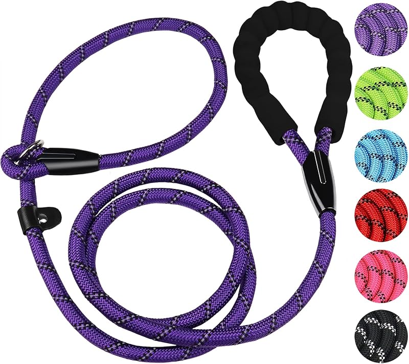 Durable Premium Quality Strong Training Rope Slip Leash with Comfortable Padded Handle and Highly Reflective Threads for Small Medium and Large Dogs