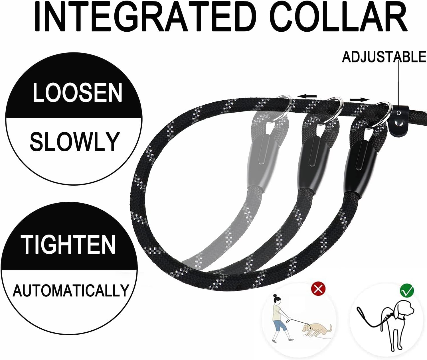 Durable Premium Quality Strong Training Rope Slip Leash with Comfortable Padded Handle and Highly Reflective Threads for Small Medium and Large Dogs