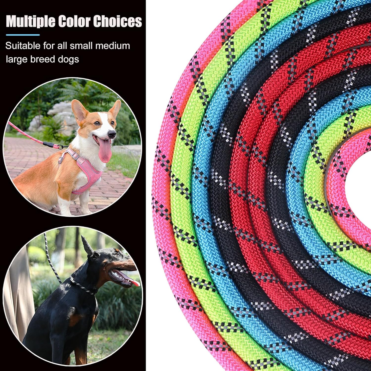 2 Pack Dog Leash, 4/5//6 FT Heavy Duty Nylon Rope Pet Leashes with Comfortable Padded Handle, Reflective Dog Leashes for Small Medium and Large Dogs