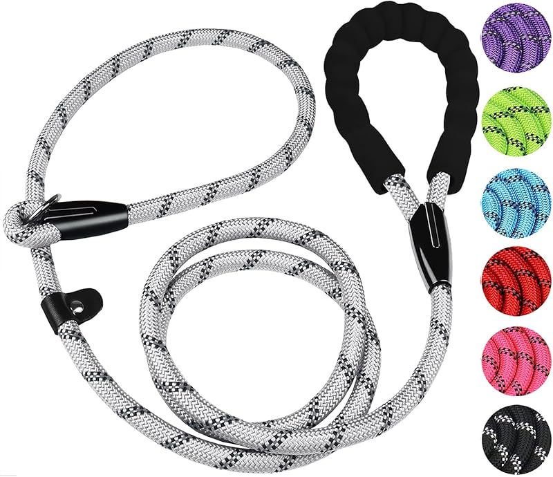 Durable Premium Quality Strong Training Rope Slip Leash with Comfortable Padded Handle and Highly Reflective Threads for Small Medium and Large Dogs