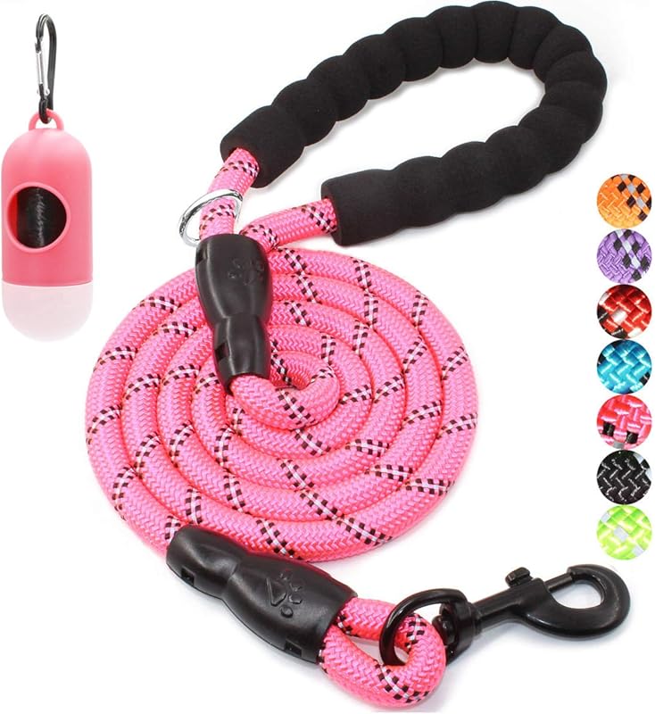 2/4/5/6 FT Dog Leash with Comfortable Padded Handle and Highly Reflective Threads for Small Medium and Large Dogs (5FT-1/2'', Black)
