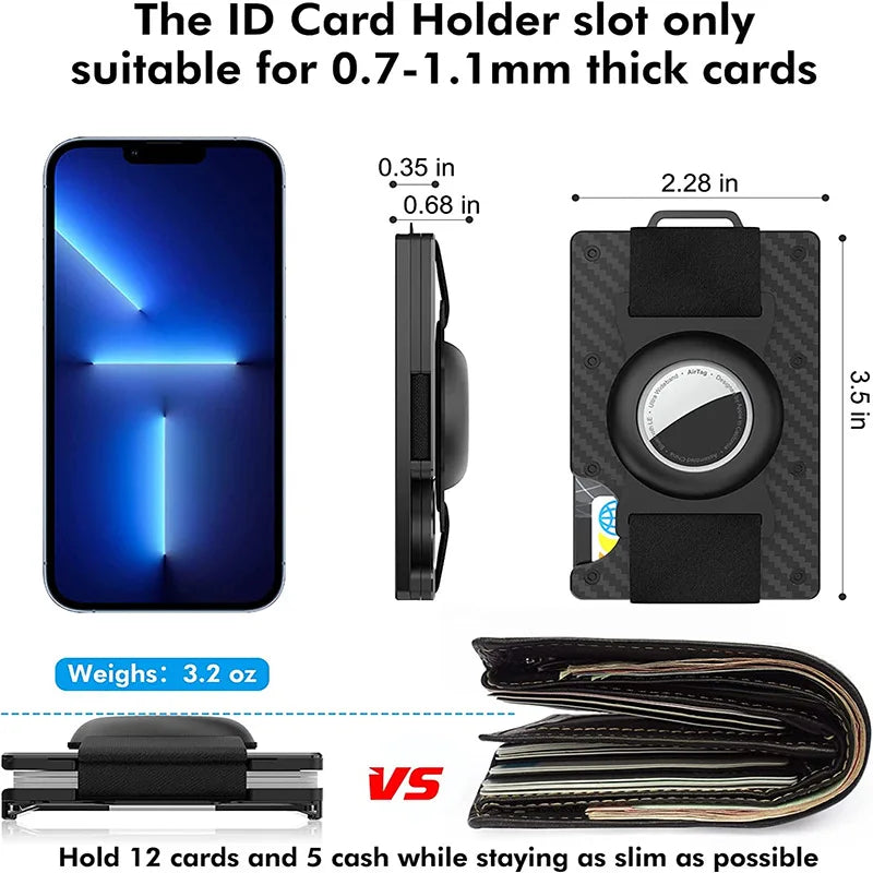 Minimalist Wallet with Airtag Holder and Money Clip - Aluminum RFID Blocking Mini Wallet with High Card Capacity