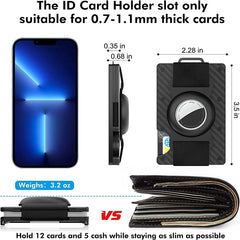 Minimalist Wallet with Airtag Holder and Money Clip - Aluminum RFID Blocking Mini Wallet with High Card Capacity