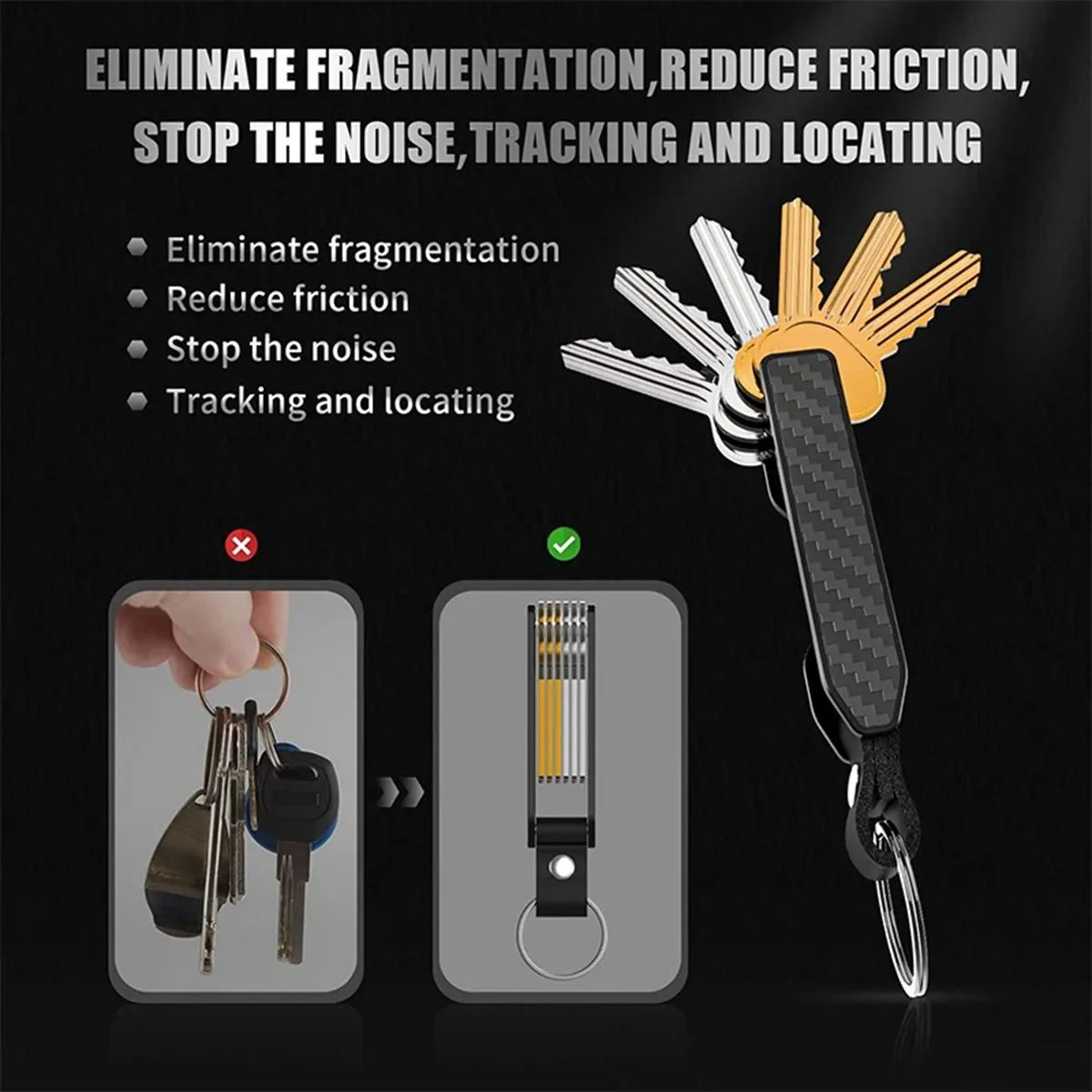 Key Organizer, Compact Keyholder, Anti-Lost Metal Keychain Aluminum Secure Key Holder Attach Car Key Fob