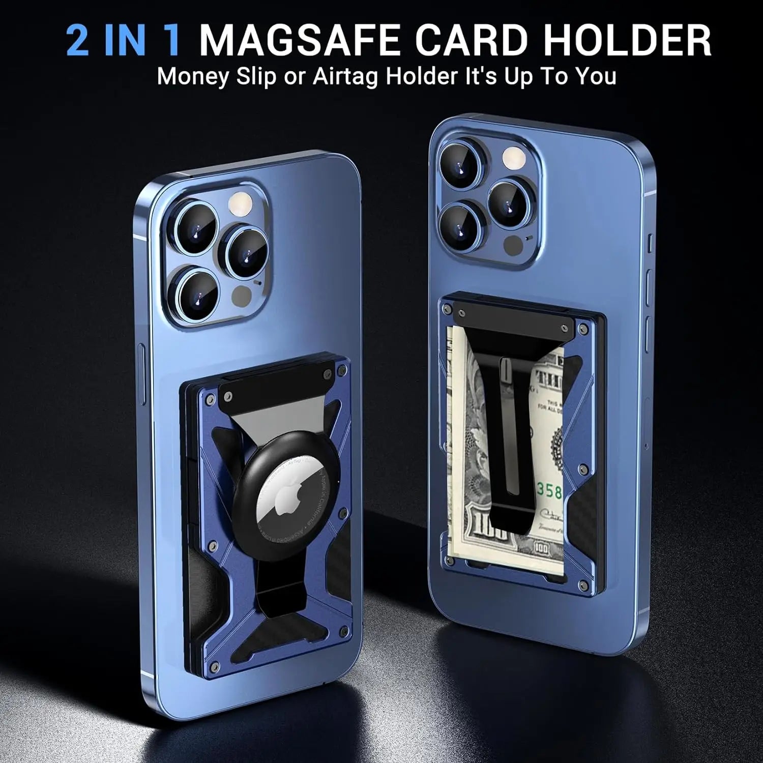 Mag Safe Wallet Money Clip,Air Tag Holder and Money Clip, [With1 Magnetic Sheets], for Magnetic and Non-Magnetic Phones