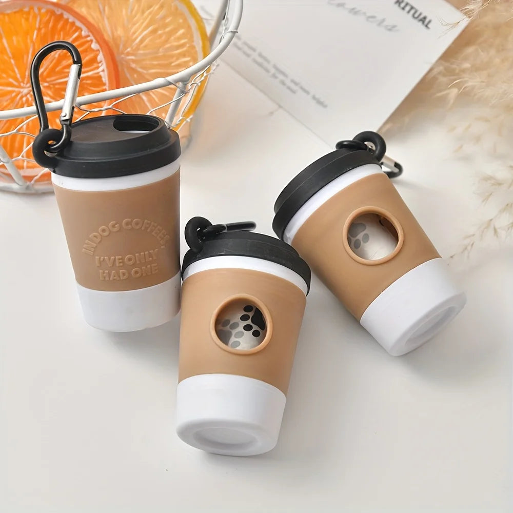 Coffee Cup + 1 Roll Garbage Bag Pet Trash Bag Dispenser Portable Outdoor Dog Walking Pick Up Device Trash Bag Storage