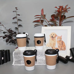 Coffee Cup + 1 Roll Garbage Bag Pet Trash Bag Dispenser Portable Outdoor Dog Walking Pick Up Device Trash Bag Storage