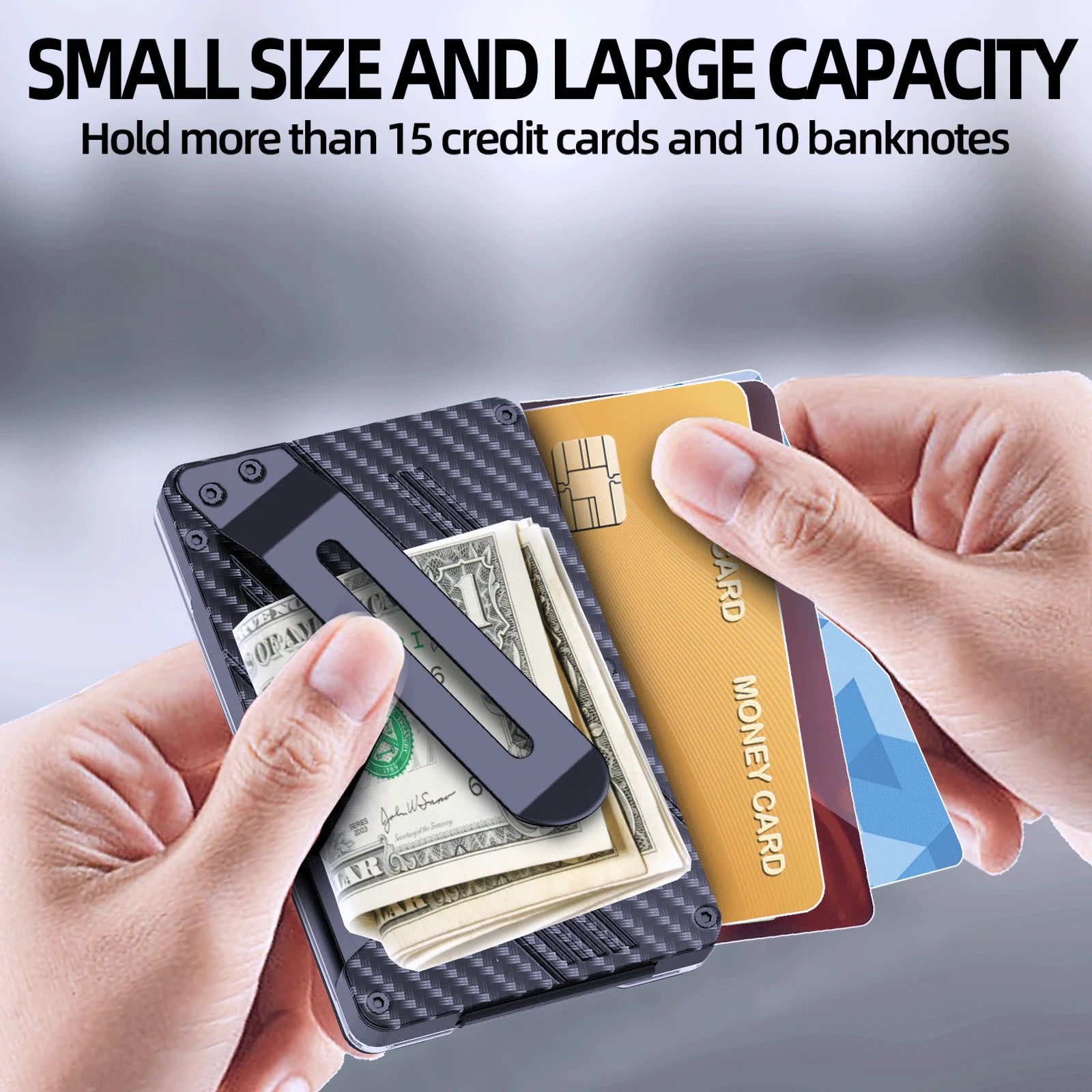 Wallet for Men- Slim Aluminum Metal Money Clip Wallet with Clear ID Card Holder,  RFID Blocking,Ultra-Thin Tactical Wallet