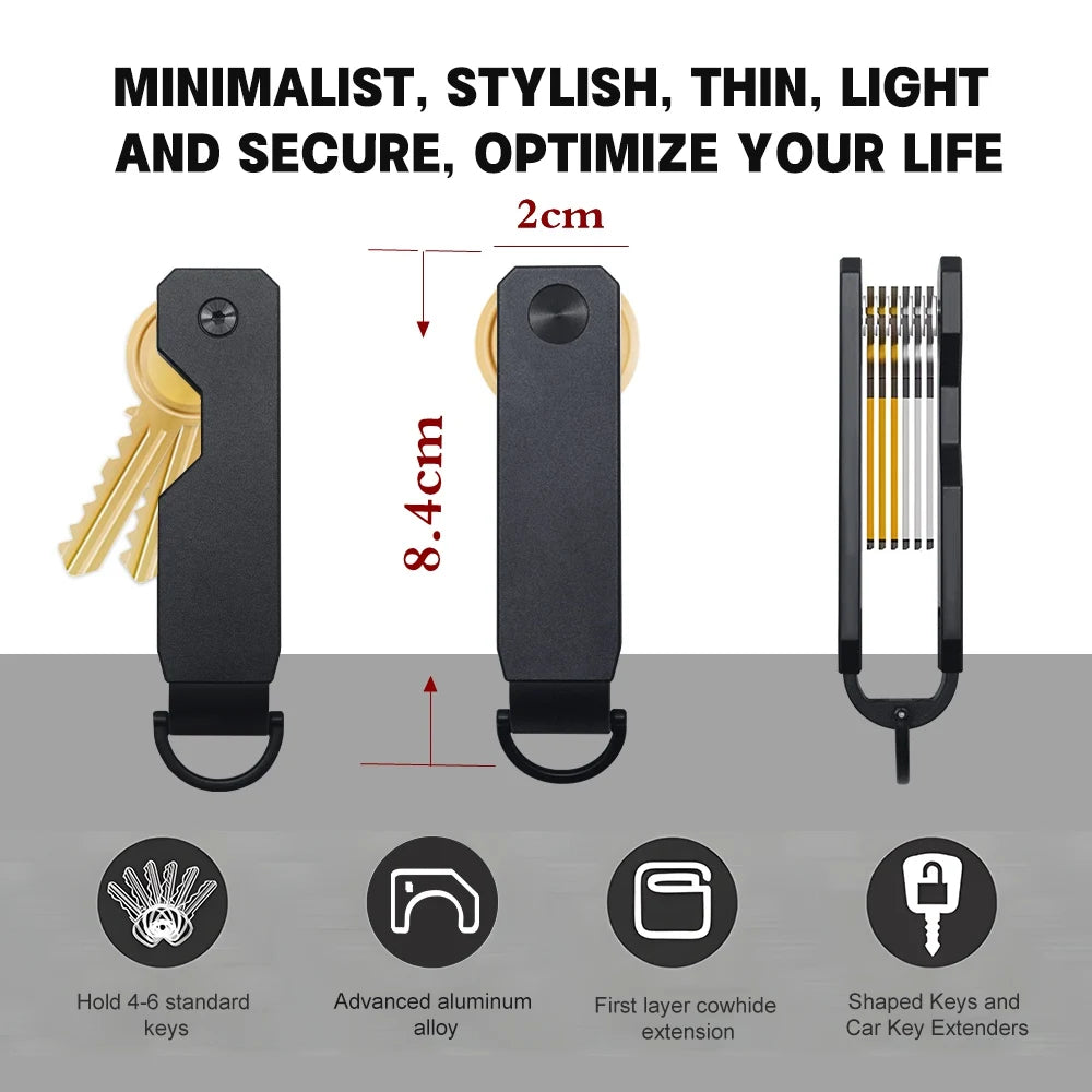 Key Organizer For Men - Compact Metallic Key Holder | Minimalist Innovative Keyholder | Smart Keychain Secures 2-6 Keys