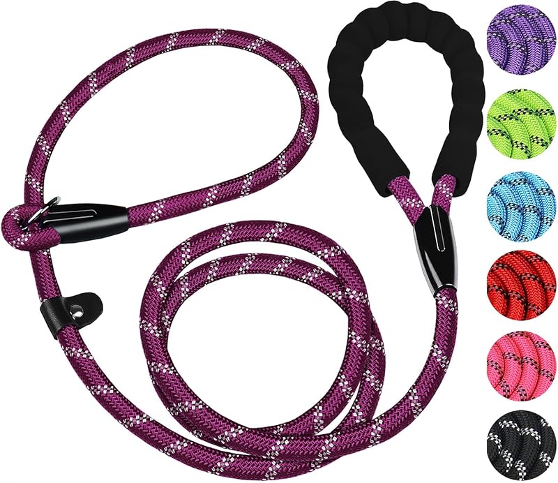 Durable Premium Quality Strong Training Rope Slip Leash with Comfortable Padded Handle and Highly Reflective Threads for Small Medium and Large Dogs