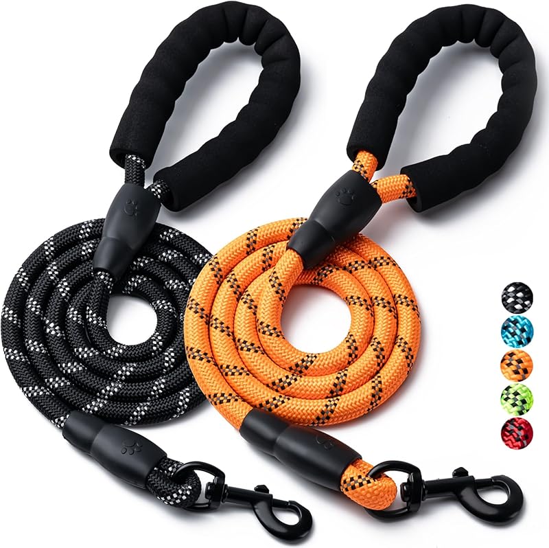 2 Pack Dog Leash, 4/5//6 FT Heavy Duty Nylon Rope Pet Leashes with Comfortable Padded Handle, Reflective Dog Leashes for Small Medium and Large Dogs