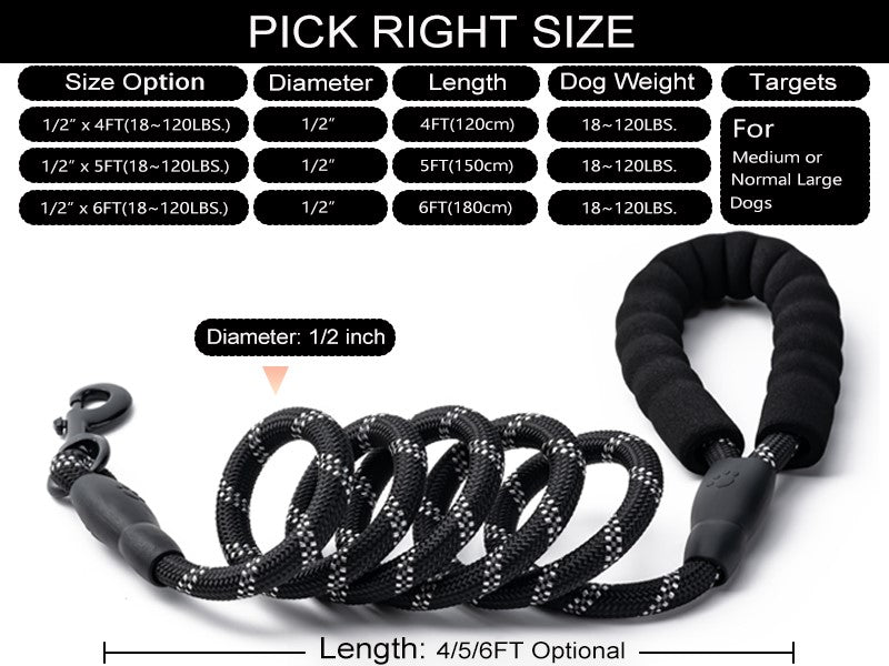 2 Pack Dog Leash, 4/5//6 FT Heavy Duty Nylon Rope Pet Leashes with Comfortable Padded Handle, Reflective Dog Leashes for Small Medium and Large Dogs