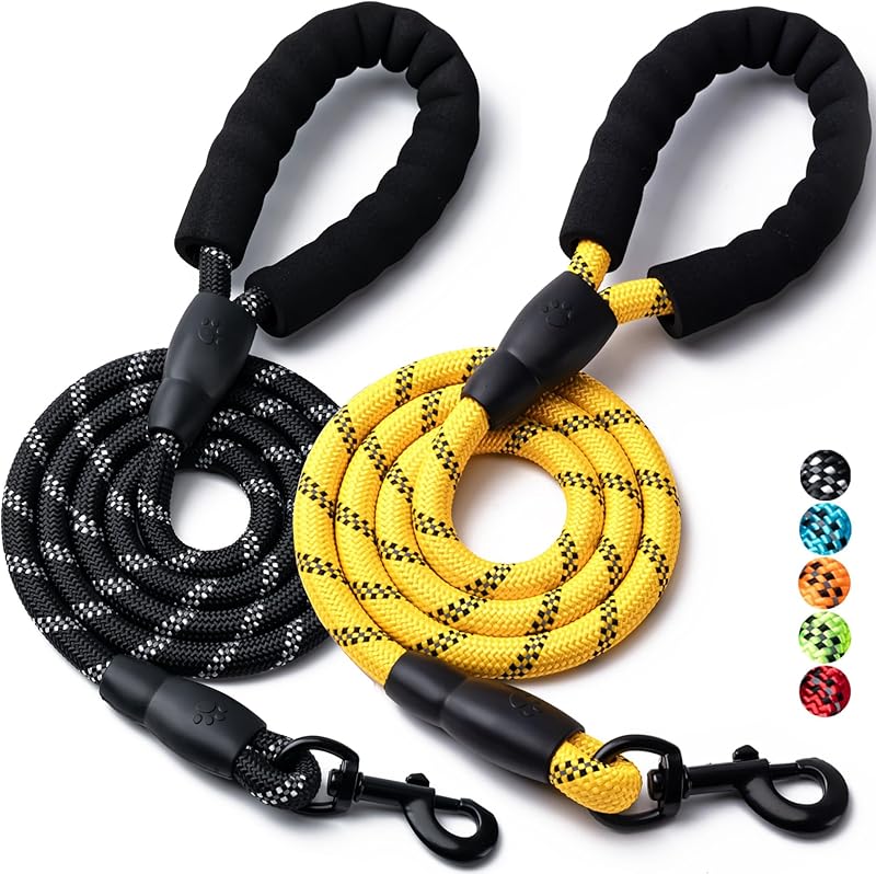 2 Pack Dog Leash, 4/5//6 FT Heavy Duty Nylon Rope Pet Leashes with Comfortable Padded Handle, Reflective Dog Leashes for Small Medium and Large Dogs