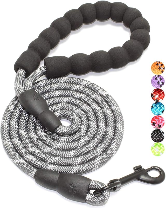 2/4/5/6 FT Dog Leash with Comfortable Padded Handle and Highly Reflective Threads for Small Medium and Large Dogs (5FT-1/2'', Black)