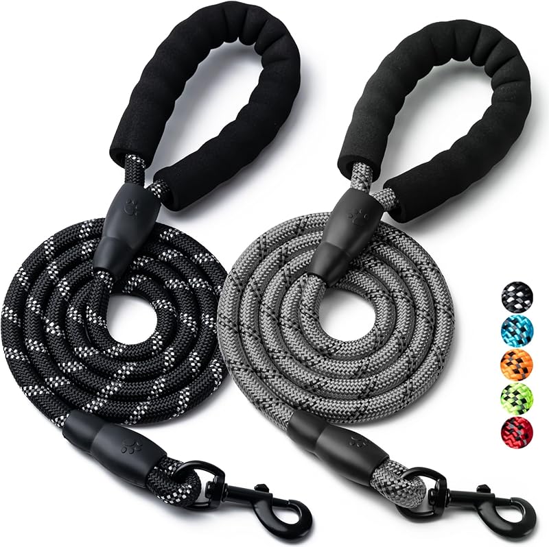 2 Pack Dog Leash, 4/5//6 FT Heavy Duty Nylon Rope Pet Leashes with Comfortable Padded Handle, Reflective Dog Leashes for Small Medium and Large Dogs