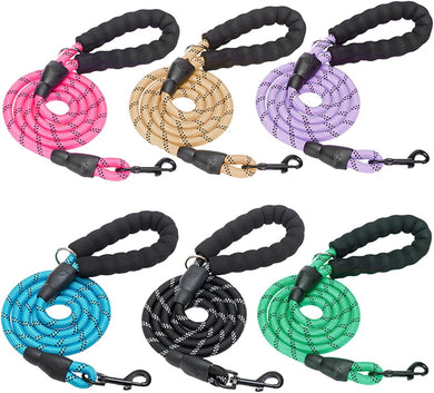 Heavy Duty Rope Dog Leash 6 Pack, 6FT Nylon Pet Leash with Reflective Thread, Soft Padded Handle Thick Lead Leash for Large Medium Dogs Small Puppy