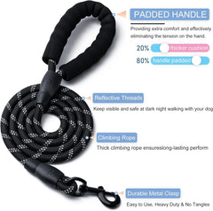 2 Pack Dog Leash, 4/5//6 FT Heavy Duty Nylon Rope Pet Leashes with Comfortable Padded Handle, Reflective Dog Leashes for Small Medium and Large Dogs