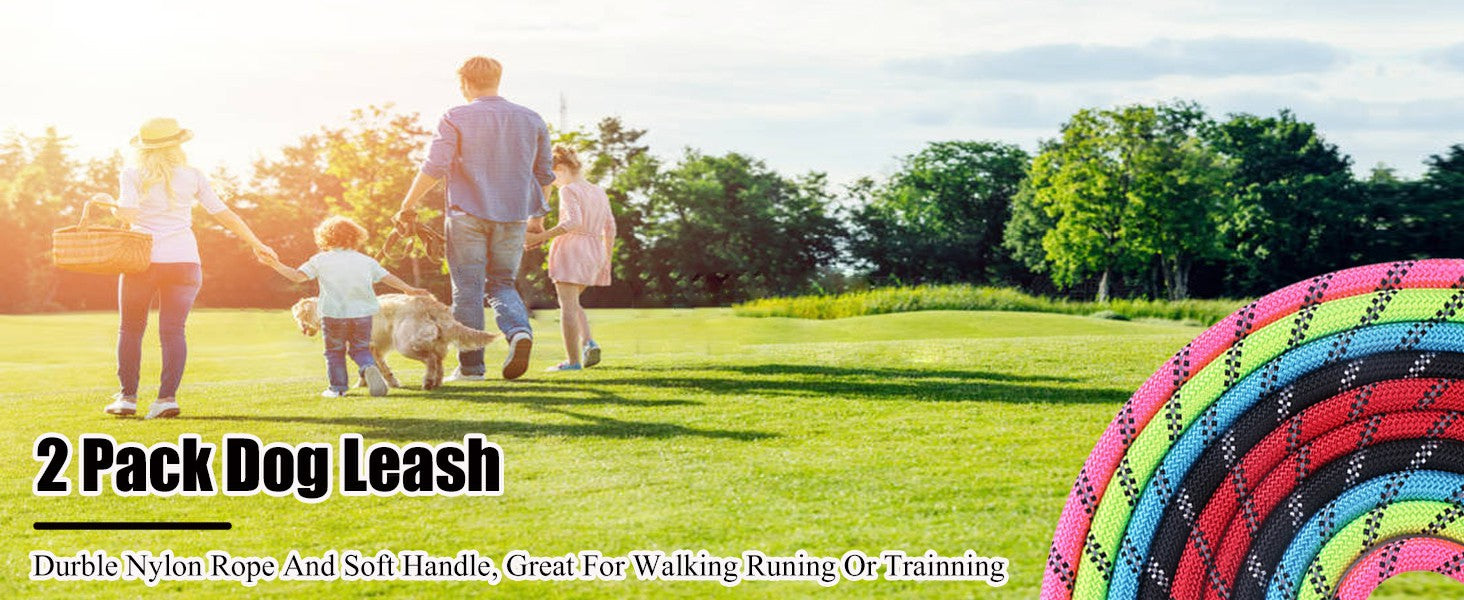 2 Pack Dog Leash, 4/5//6 FT Heavy Duty Nylon Rope Pet Leashes with Comfortable Padded Handle, Reflective Dog Leashes for Small Medium and Large Dogs