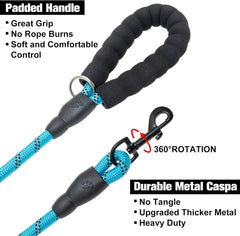 Heavy Duty Rope Dog Leash 6 Pack, 6FT Nylon Pet Leash with Reflective Thread, Soft Padded Handle Thick Lead Leash for Large Medium Dogs Small Puppy