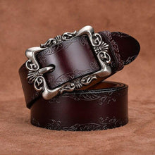 Carregar imagem no visualizador da galeria, Vintage Luxury Women&#39;s Belt  Natural Leather Fashion Engraved Leather Belt for Women Jeans Belt ZK063