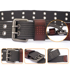 Canvas Belt Thickened Men's Double Pin Buckle Belt Fashion Casual Jeans Belt MN2021