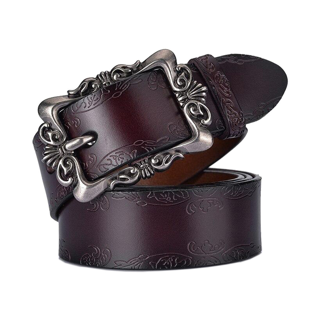 Vintage Luxury Women's Belt  Natural Leather Fashion Engraved Leather Belt for Women Jeans Belt ZK063