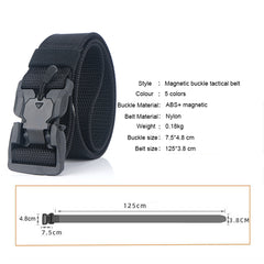 Men's Military Tactical Belt Hard ABS Magnetic Quick Release Buckle Men's Army Belt Soft Genuine Nylon Casual Belt MD055