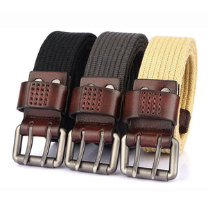 Canvas Belt Thickened Men's Double Pin Buckle Belt Fashion Casual Jeans Belt MN2021