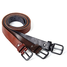 Load image into Gallery viewer, leather belts for men Soft Natural Cowhide Mens Belt Hard Metal Metal Matt Black Buckle Real Leahter brown Belt