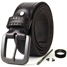 Carica l&#39;immagine nel visualizzatore di Gallery, Leather Belt Men&#39;s Hard Metal Matte Buckle Men&#39;s Original Leather Belt 100-150cm Jeans Belt Screw Accessories