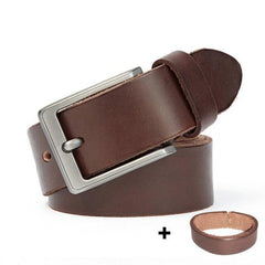 leather belt for men's brushed steel pin buckle simple men's belt for jeans casual pants men's accessories