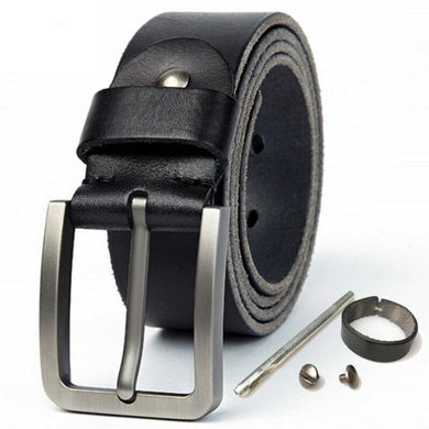 leather belt men natural original leather no interlayer hard brushed steel buckle men's Genuine Leather Belt Accessories