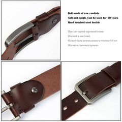 leather belt men natural original leather no interlayer hard brushed steel buckle men's Genuine Leather Belt Accessories