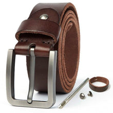 Carregar imagem no visualizador da galeria, leather belt men natural original leather no interlayer hard brushed steel buckle men&#39;s Genuine Leather Belt Accessories