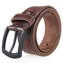 Carica l&#39;immagine nel visualizzatore di Gallery, natural genuine leather belts for men hard metal matte black pin buckle real leather belt