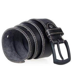 natural genuine leather belts for men hard metal matte black pin buckle real leather belt