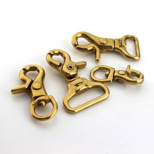 Afbeelding in Gallery-weergave laden, Solid Brass Trigger Clips Swivel Eye Bolt Snap Hook Lobster Clasps for Leather Craft Bag Strap Belt Webbing Pet Dog Rope Leashes