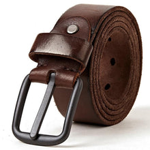 Load image into Gallery viewer, leather belts for men Soft Natural Cowhide Mens Belt Hard Metal Metal Matt Black Buckle Real Leahter brown Belt